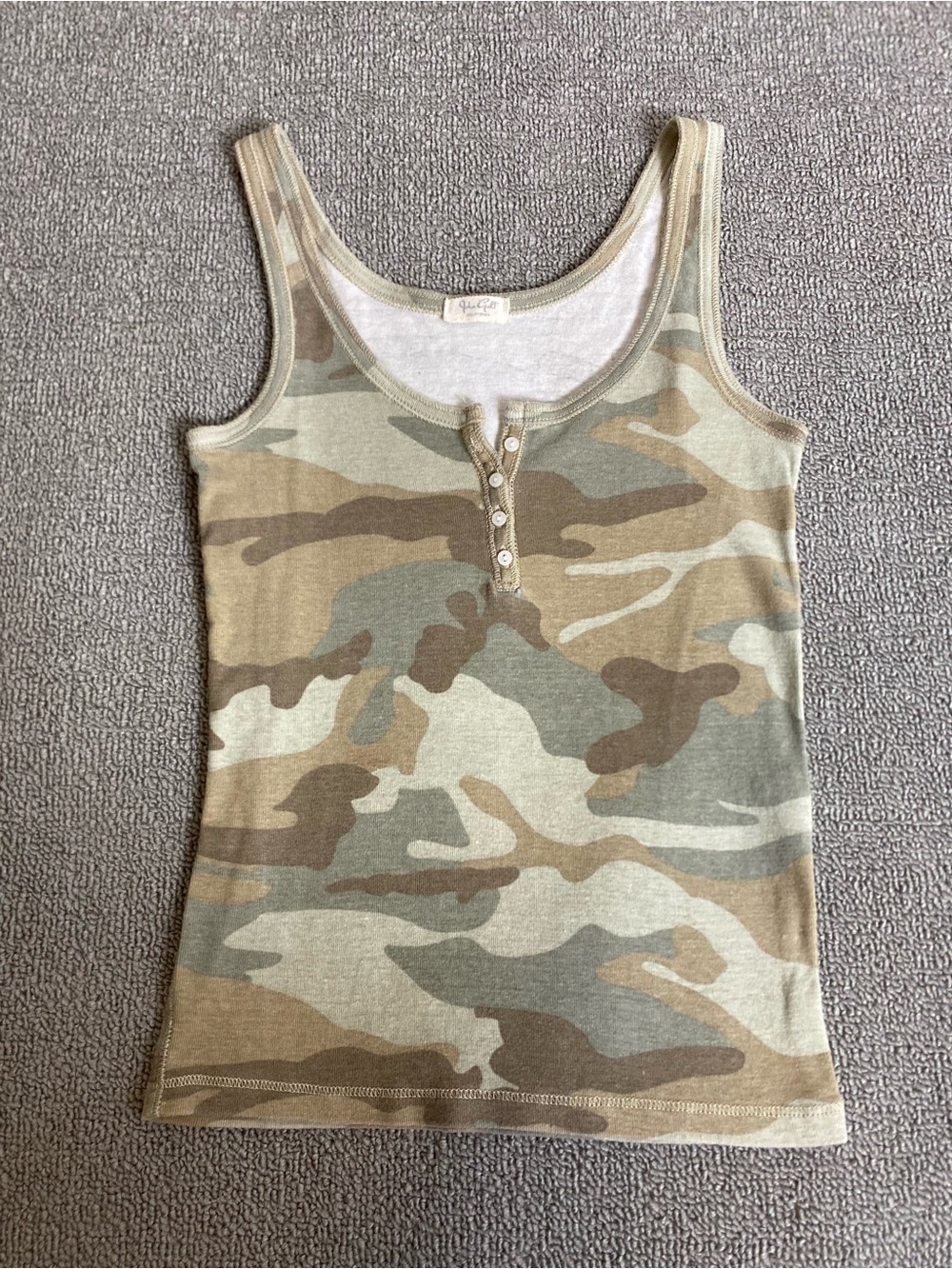 Brandy Melville John Galt Camo Ribbed Henley Tank Top- Cotton One Size